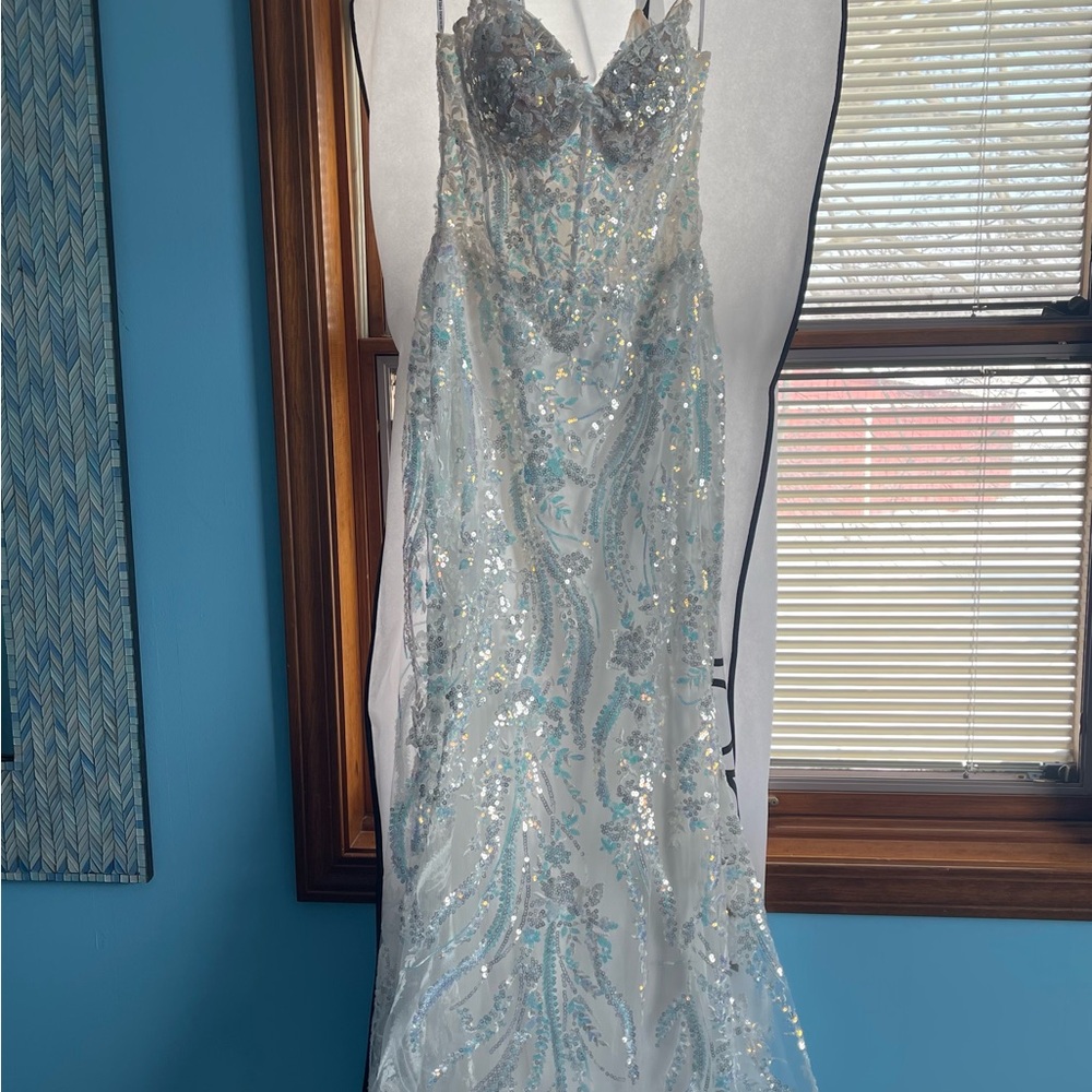 Sherri Hill Light Blue Sequin Prom Dress - Picture 4 of 4